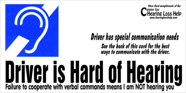 Driver is Hard of Hearing Viser Cards