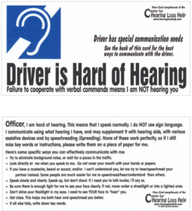 Driver is hard of hearing visor card